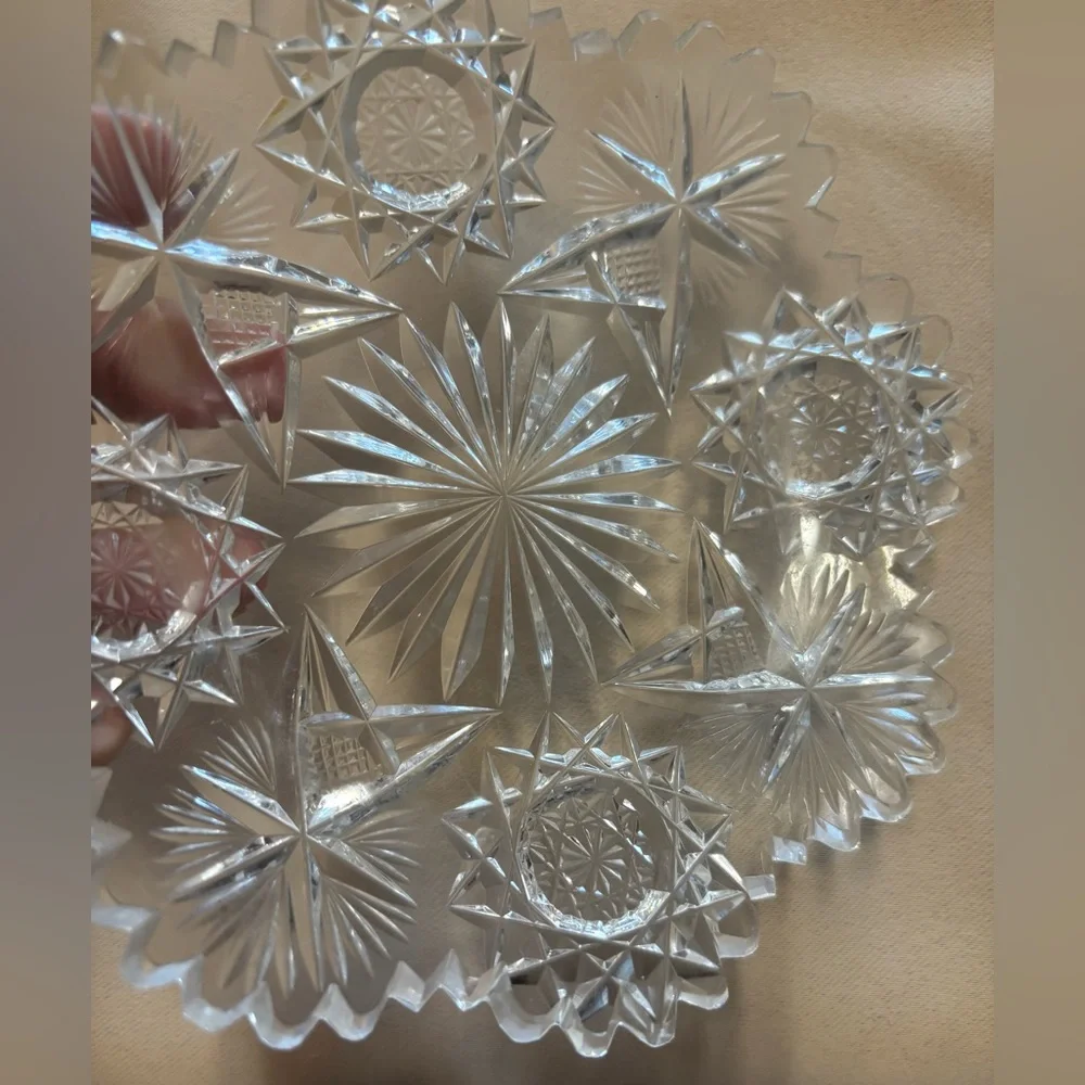 Antique American Brilliant Glass 6” Crystal Dish Bowl Sawtooth Scalloped Star‎